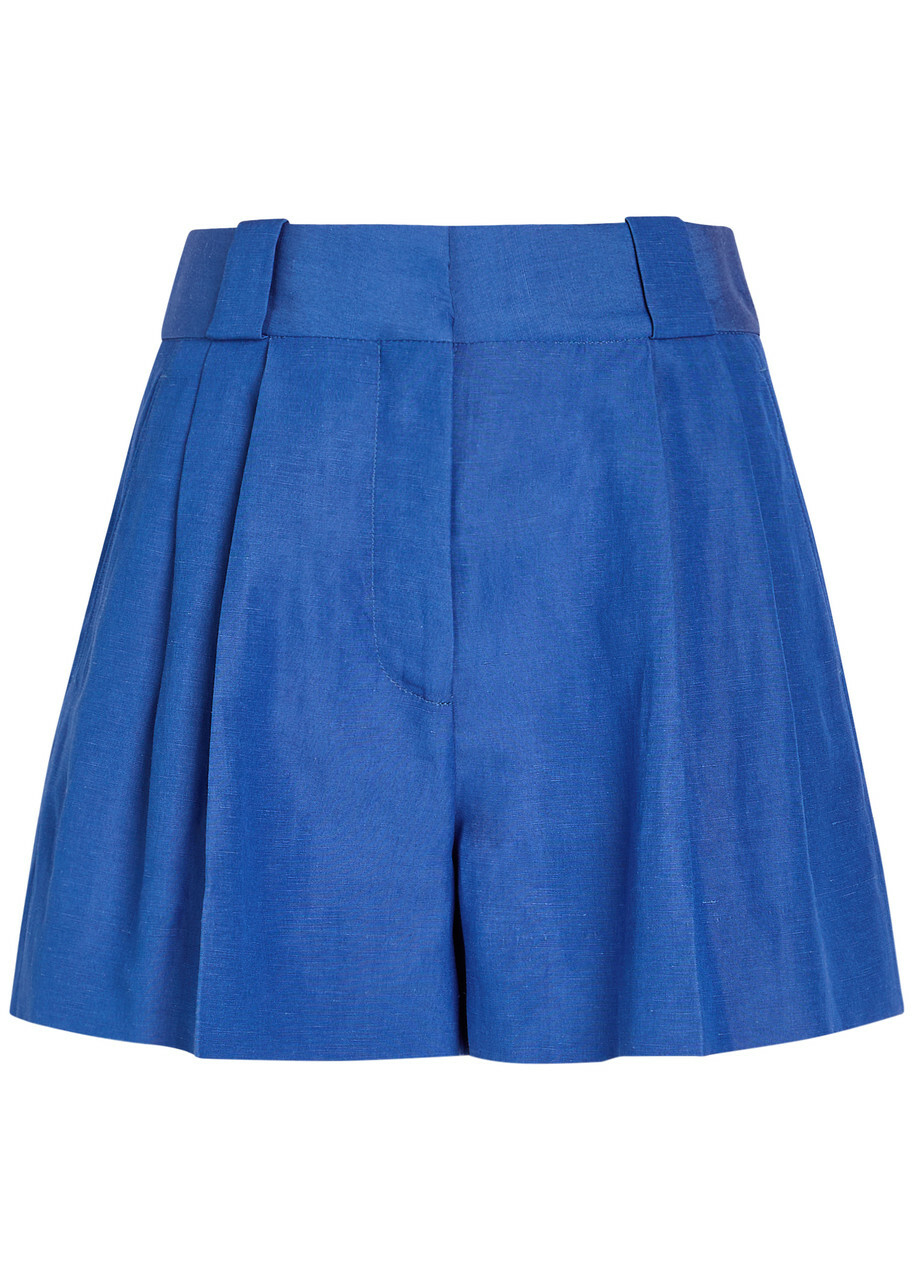 Blaze Milano Selle Pleated Silk and Linen-blend Shorts Blue