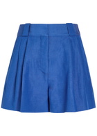 Blaze Milano Selle Pleated Silk and Linen-blend Shorts Blue