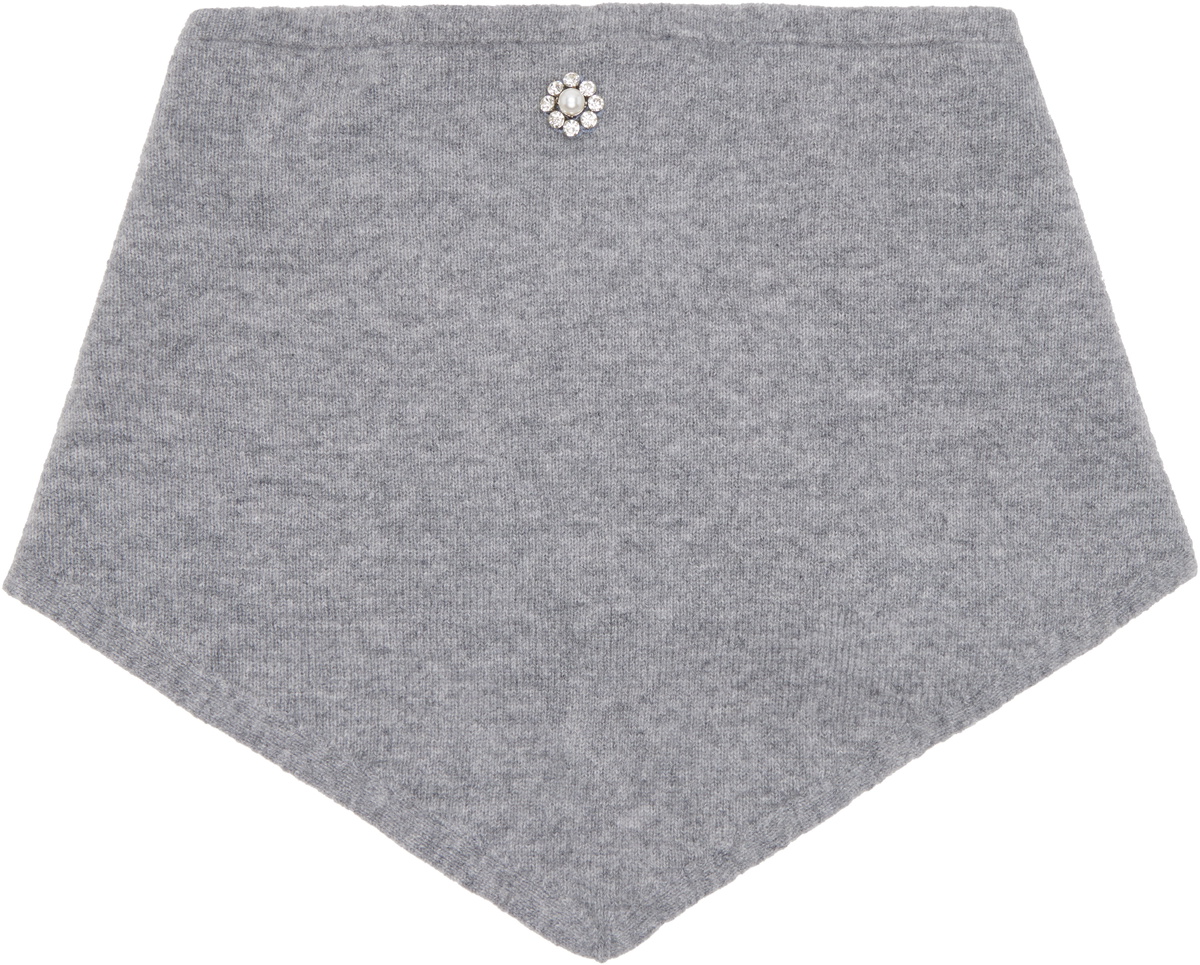 Simone Rocha Gray Embellished Cashmere Neckerchief Scarf