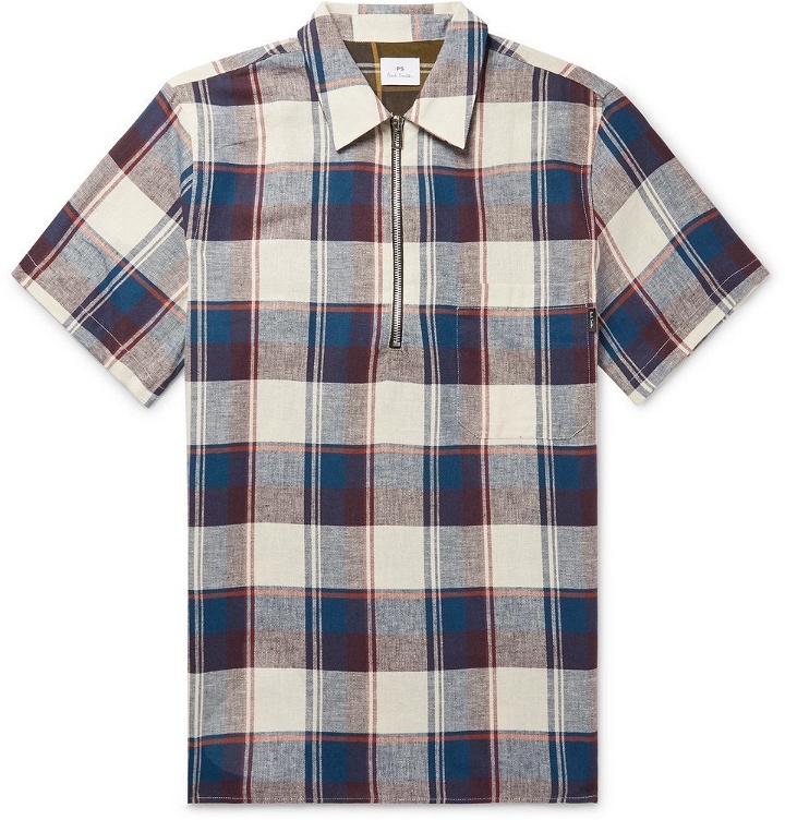 Photo: PS by Paul Smith - Checked Cotton and Linen-Blend Half-Zip Shirt - Men - Multi