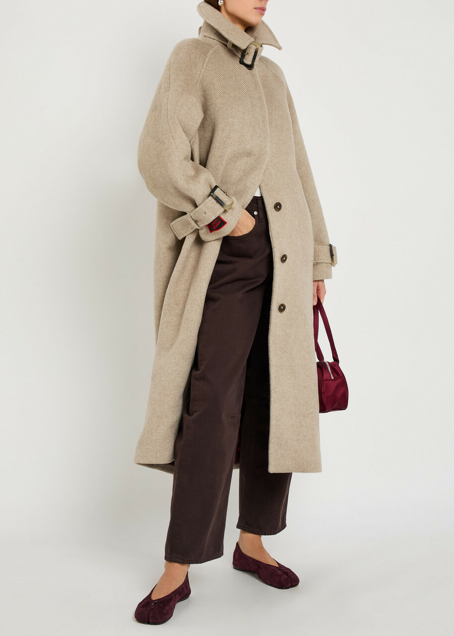 Damson Madder Jude Herringbone Wool-blend Coat Grey