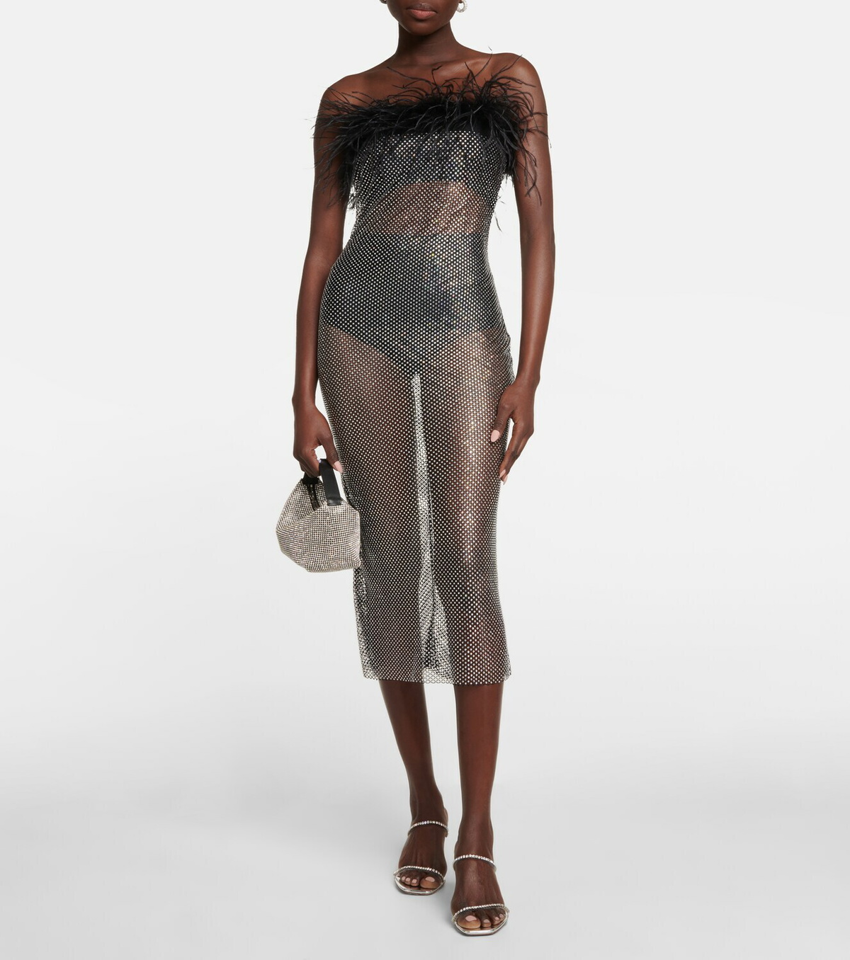 Giuseppe di Morabito Feather-trimmed embellished midi dress