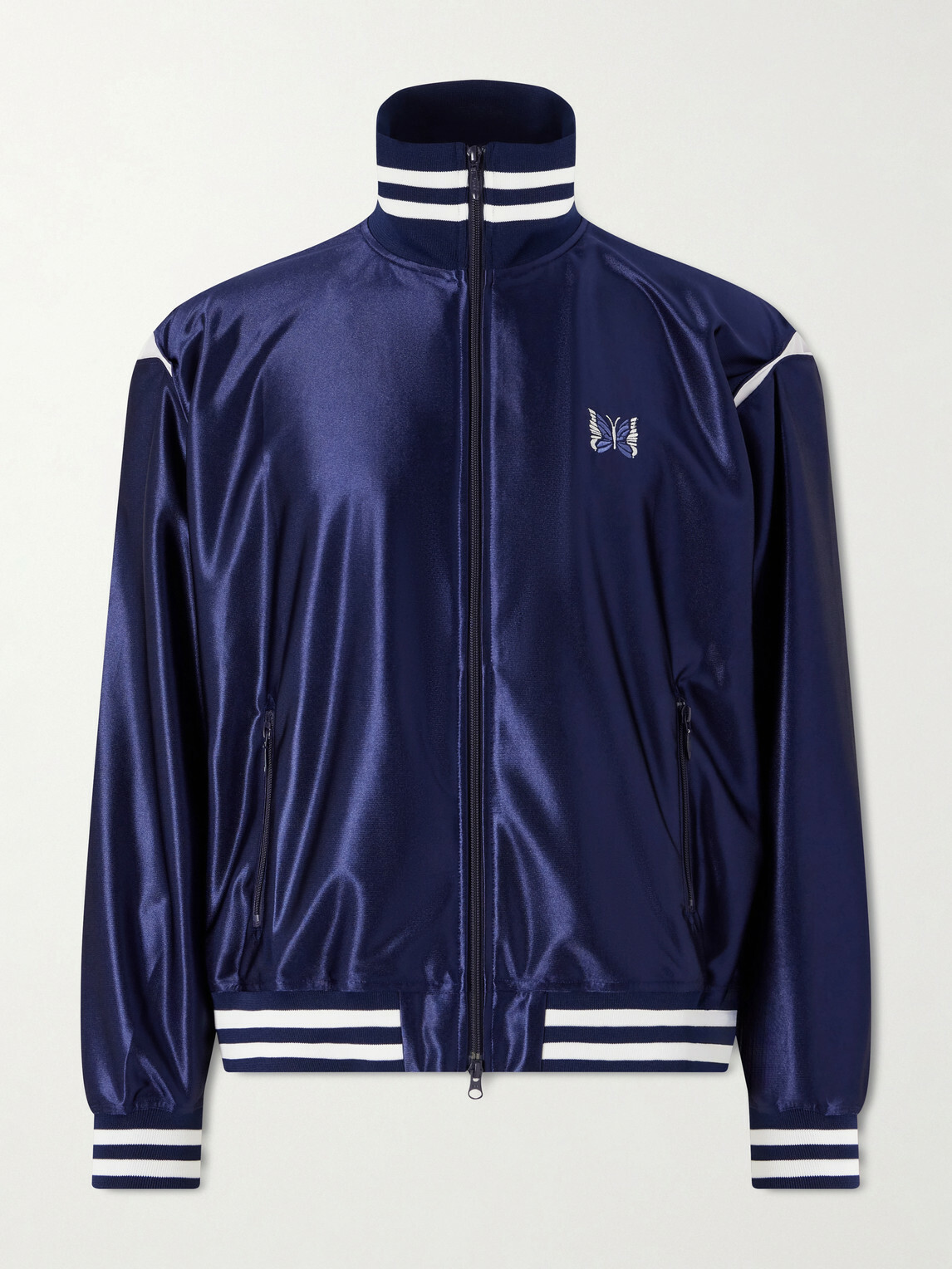 Needles - Logo-Embroidered Striped Satin Track Jacket - Blue Needles