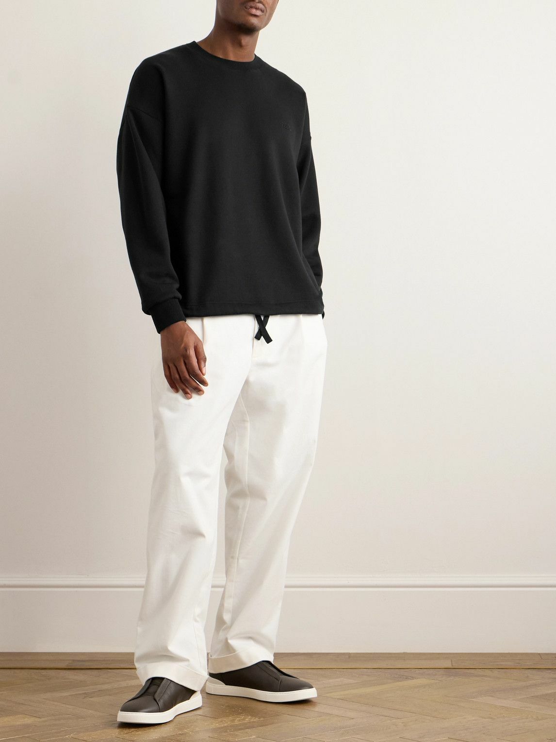 Zegna - Logo-Embroidered Cotton-Blend Jersey Sweatshirt - Black