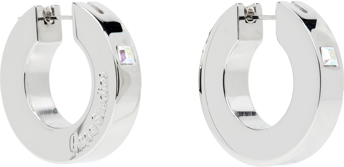 Acne Studios Silver Crystal Hoop Earrings
