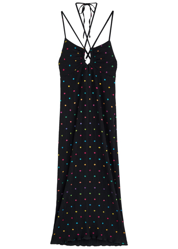 Photo: Never Fully Dressed Megan Plissé Printed Chiffon Midi Dress Black