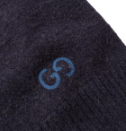 GUCCI - Logo-Embroidered Striped Wool-Felt and Alpaca-Blend Sweater - Blue