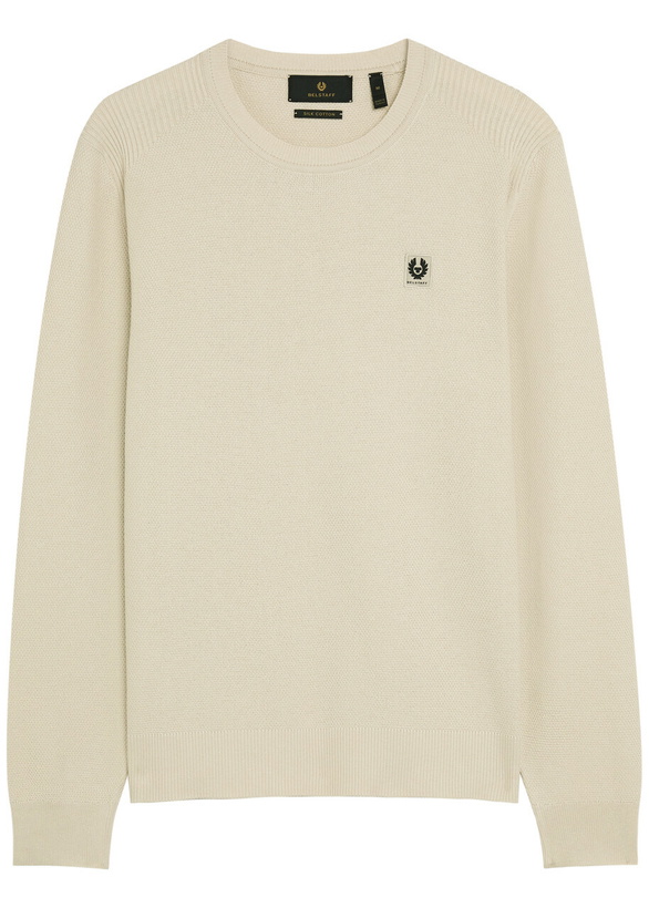Photo: Belstaff Coast Piqué Silk and Cotton-blend Jumper Silver