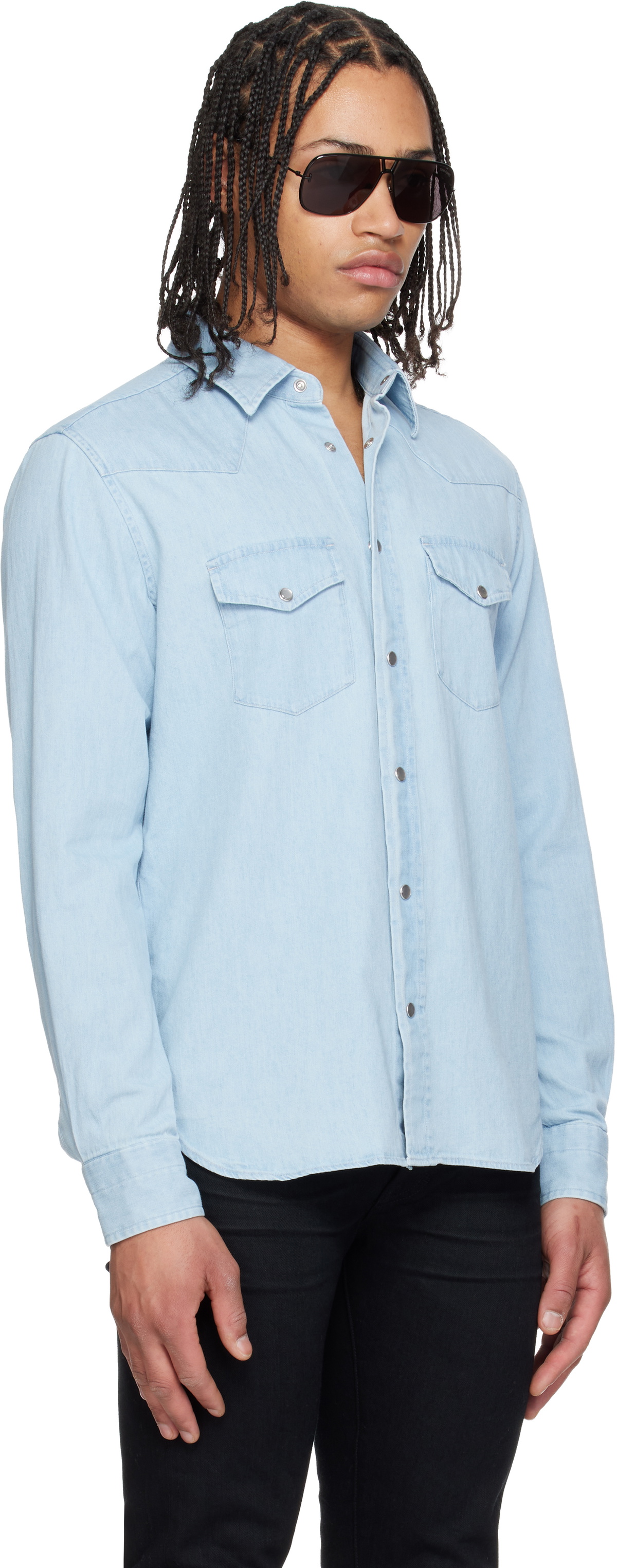 TOM FORD Blue Denim Chambray Western Shirt