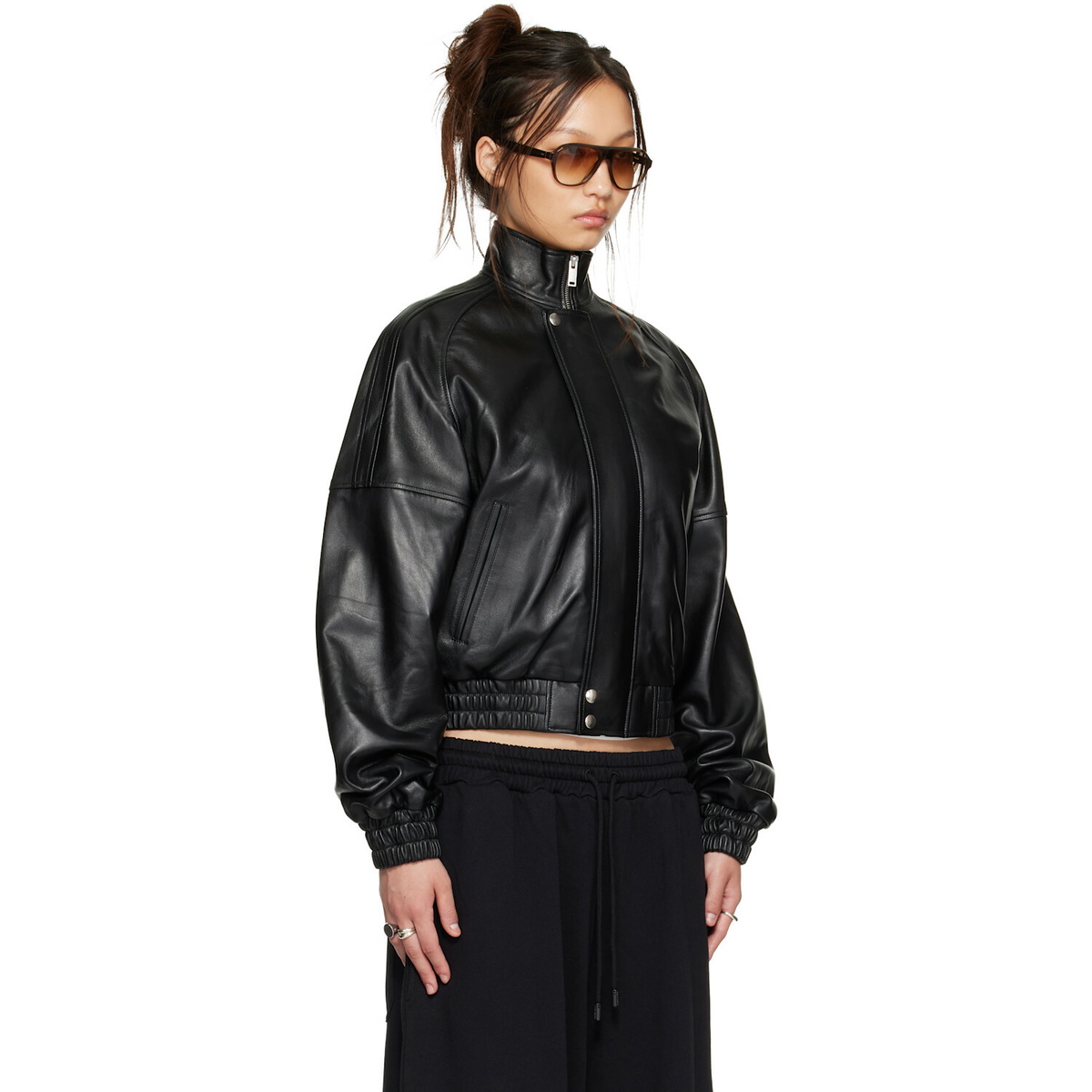 LU'U DAN Black Blouson Leather Jacket