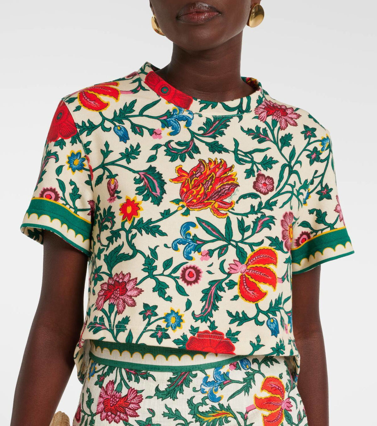 La DoubleJ La Scala feather-trimmed cotton T-shirt