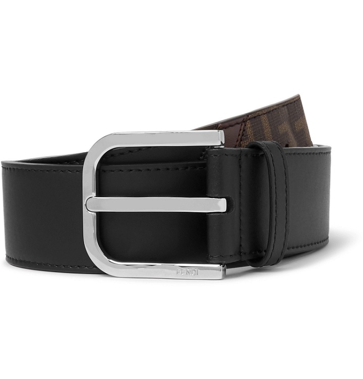 Photo: Fendi - 4cm Black Leather and Logo-Print Coated-Canvas Belt - Brown