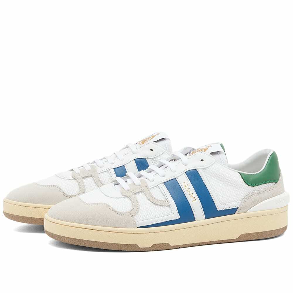 Lanvin Men's Tennis Low Top Sneakers in White/Blue Lanvin