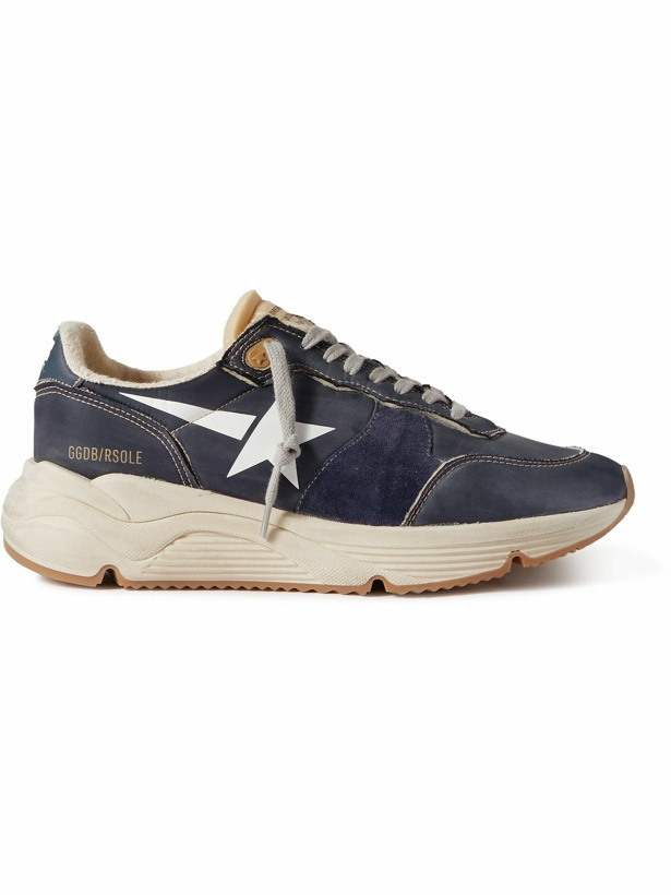Photo: Golden Goose - Running Sole Distressed Suede-Trimmed Nylon Sneakers - Blue
