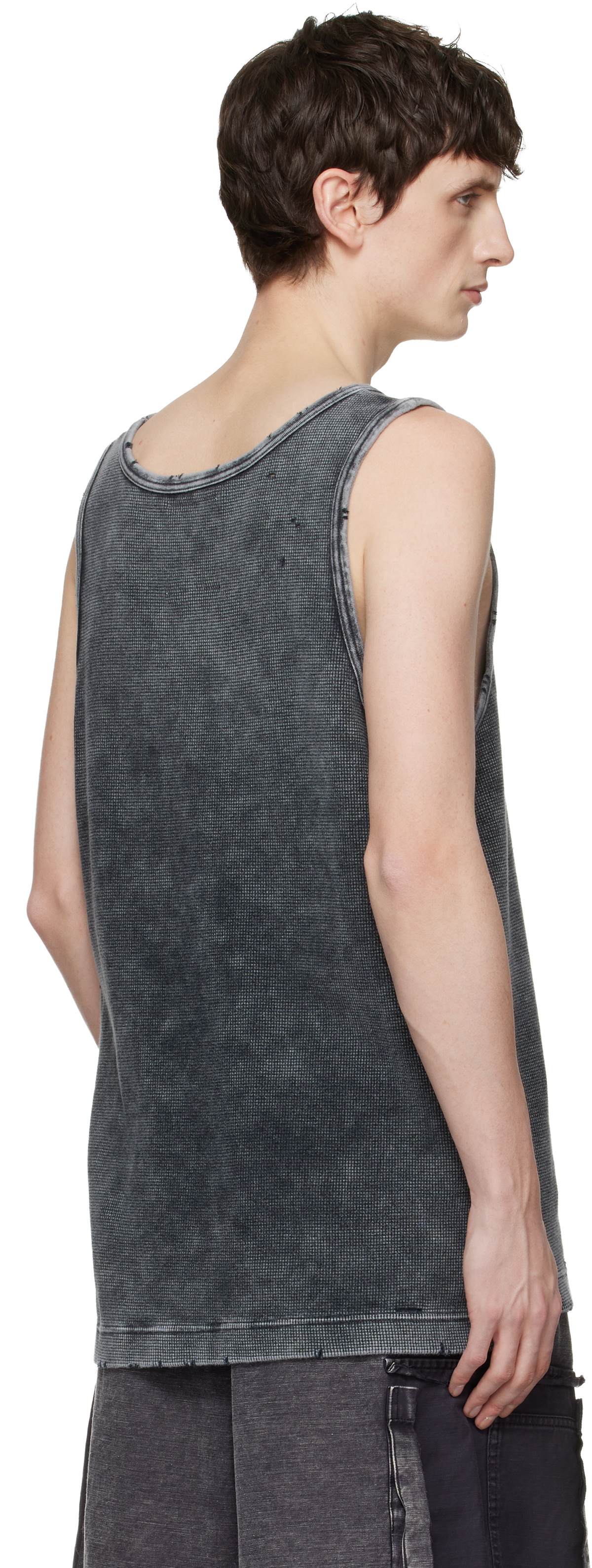 Maison MIHARA YASUHIRO Black Bleached Thermal Tank Top