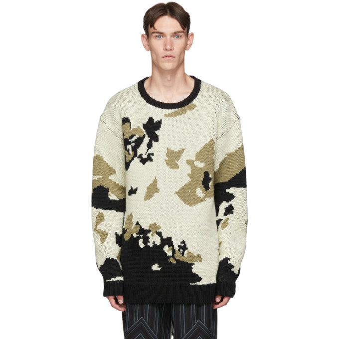 BED J.W. FORD Off-White and Black Wool Cow Knit Sweater BED J.W. FORD