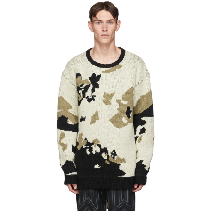 Photo: BED J.W. FORD Off-White and Black Wool Cow Knit Sweater
