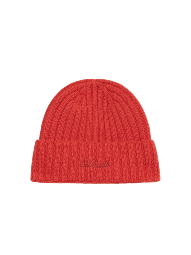 Photo: MC2 Saint Barth Man Orange Cashmere Blend Hat Wengen With St. Barth Embroidery