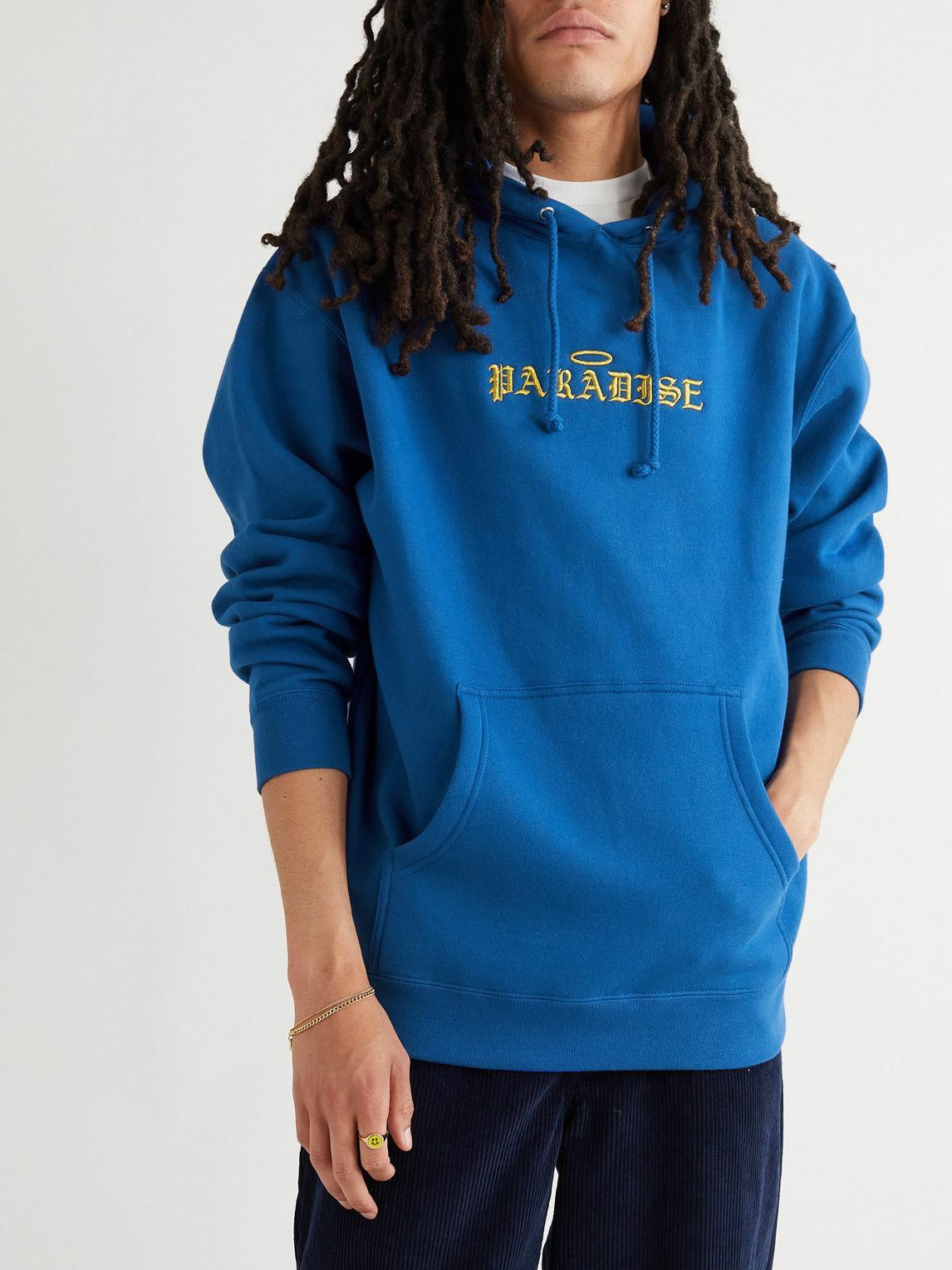 PARADISE - Halo Skull Logo-Embroidered Cotton-Blend Jersey Hoodie - Blue  PARADISE