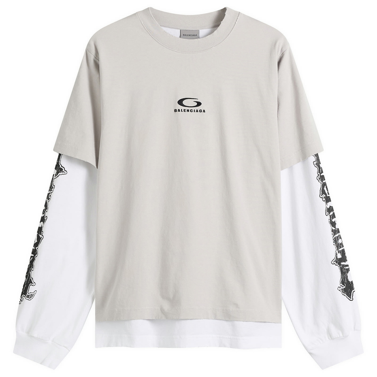 Balenciaga Men's Metal Logo Long Sleeve T-Shirt in Pink/Black/Red