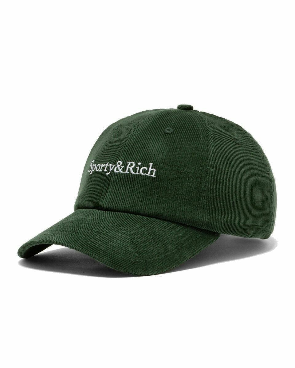Photo: Sporty & Rich Serif Logo Corduroy Hat Green - Mens - Caps