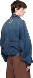 Edward Cuming Blue Bottom Heavy Denim Bomber Jacket