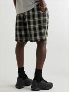 Flagstuff - Wide-Leg Checked Linen-Blend Shorts - Black