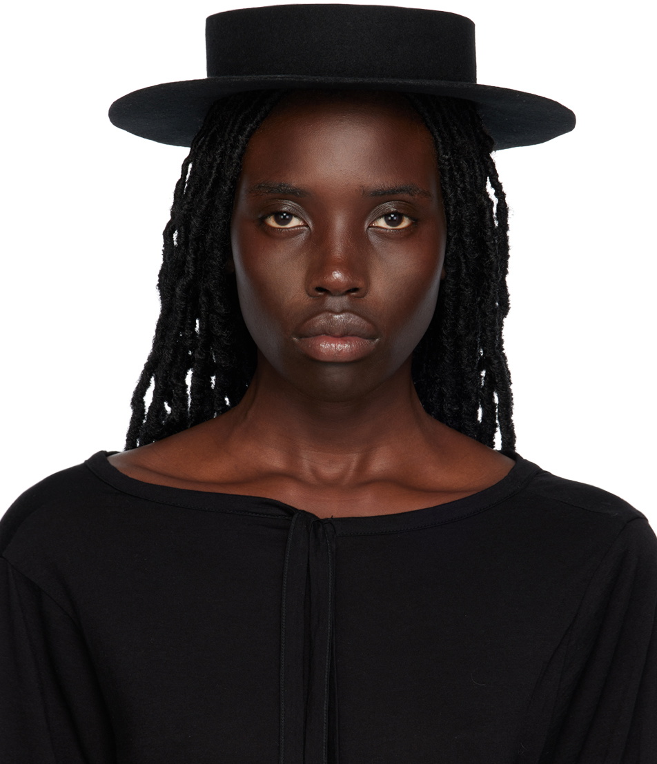 Yohji Yamamoto Black Open Panama Hat Yohji Yamamoto