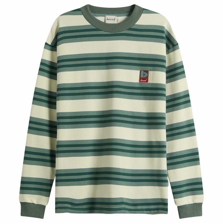 Photo: Bound Men's Eucalyptus Stripe Long Sleeve T-Shirt in Green Stripe