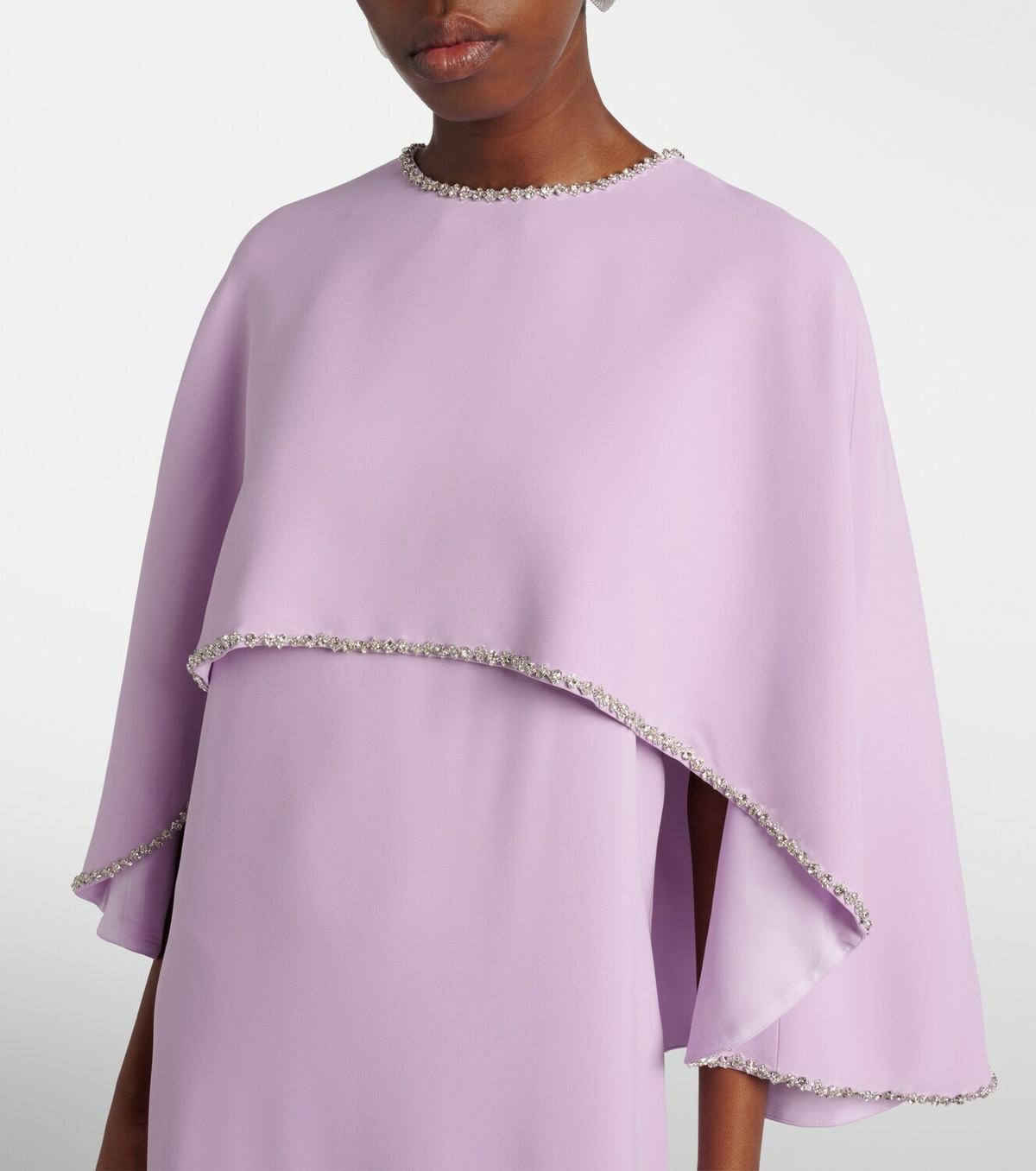 Costarellos Crystal-embellished caped gown