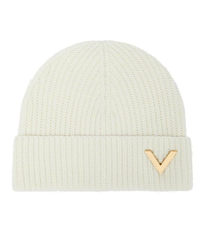 Photo: Valentino Ribbed-knit embellished cashmere beanie