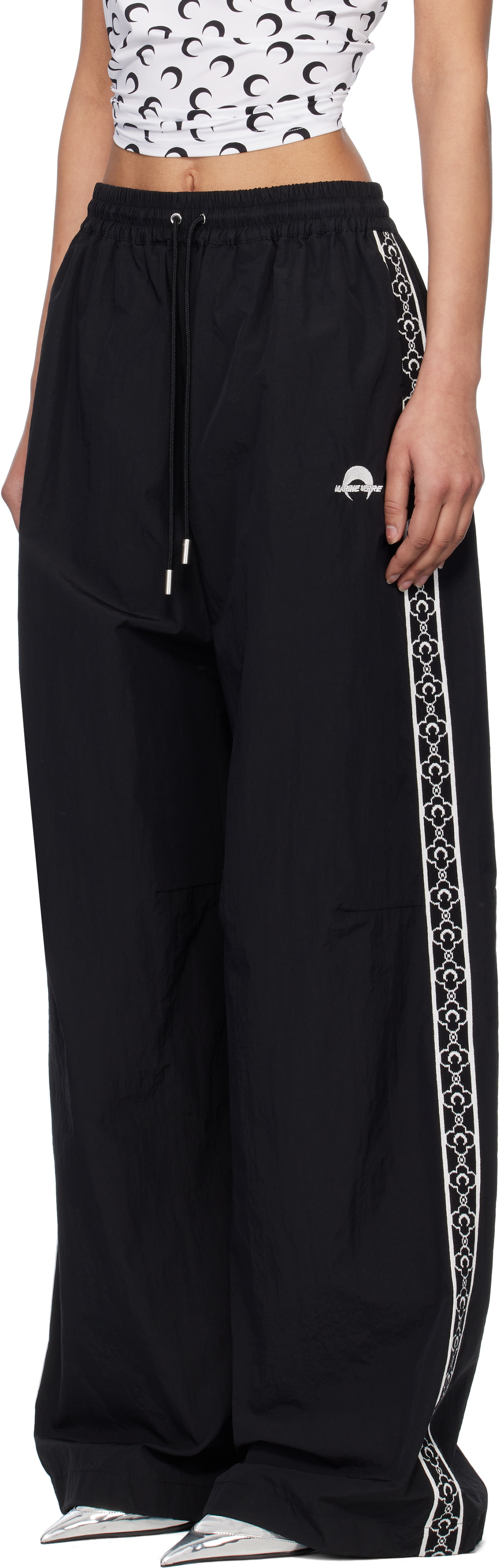 Marine Serre Black Recycled Nylon Track Pants
