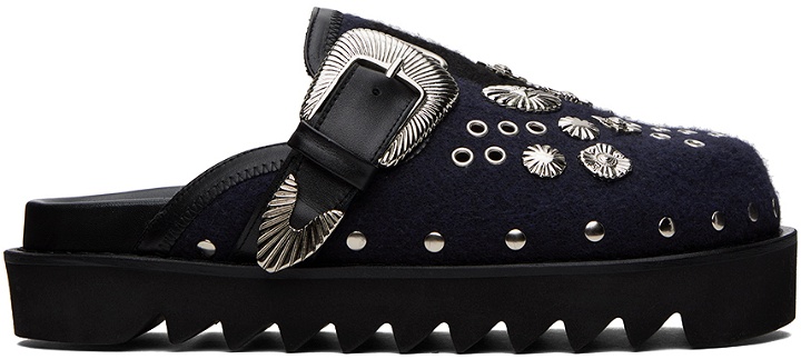 Photo: Toga Virilis SSENSE Exclusive Black & Navy Studded Loafers