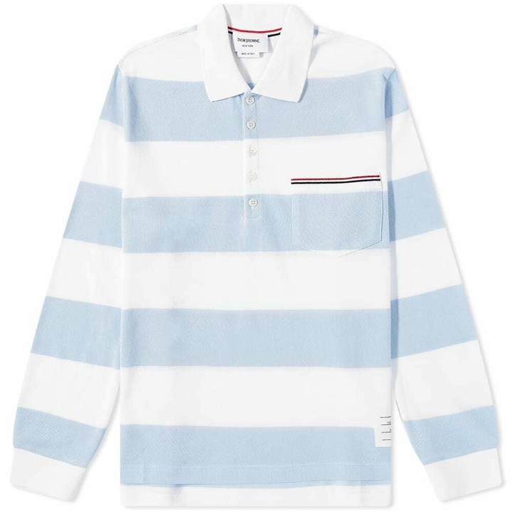 Photo: Thom Browne Men's Striped Pocket Rugby Shirt in Light Blue/White
