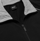 HUGO BOSS - Piped Logo-Embroidered Stretch-Cotton Jersey Track Jacket - Black