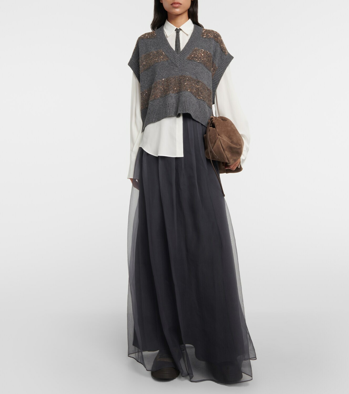 Brunello Cucinelli Pleated silk chiffon maxi skirt