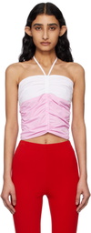 Kijun Pink & Off-White Shirring Halter Top