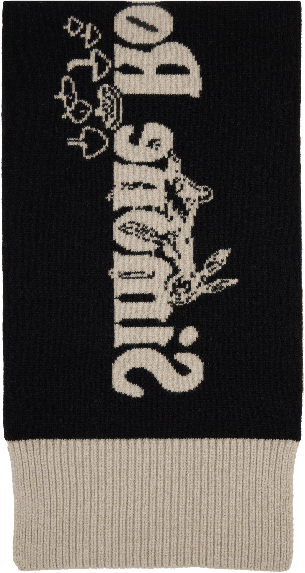 Simone Rocha Black & Beige Long Graphic Logo Knit Scarf