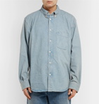 Balenciaga - Oversized Button-Down Collar Logo-Print Denim Shirt - Men - Blue