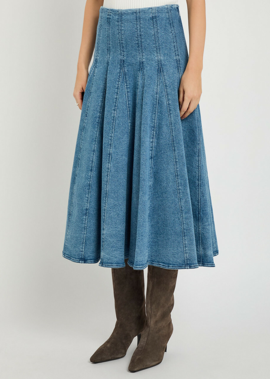 Simkhai Taylan Panelled Stretch-denim Midi Skirt Light Blue