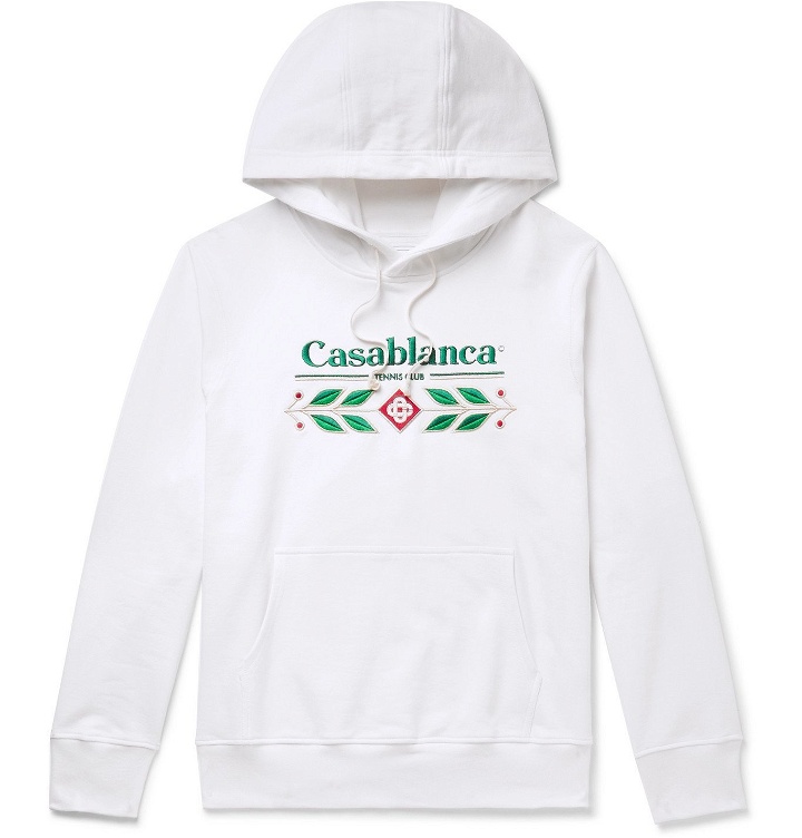 Photo: Casablanca - Laurel Logo-Embroidered Loopback Organic Cotton-Jersey Hoodie - White