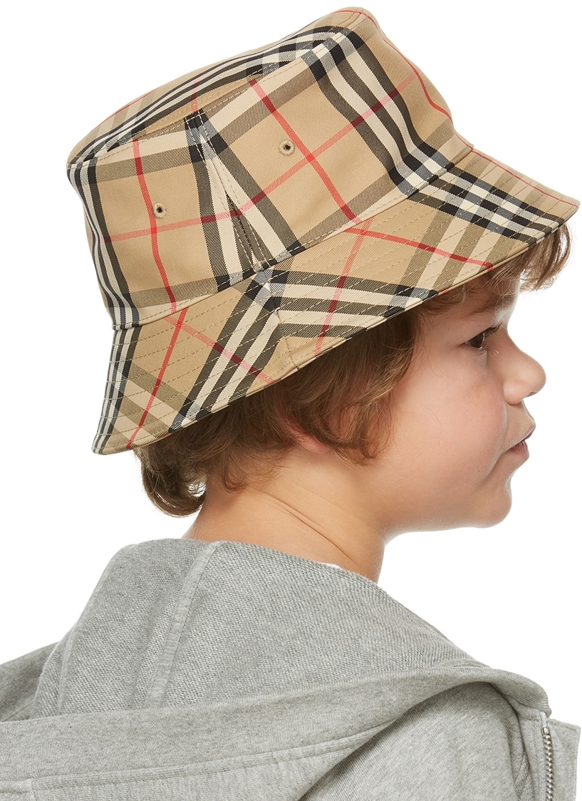 Check Cotton Bucket Hat in Stone