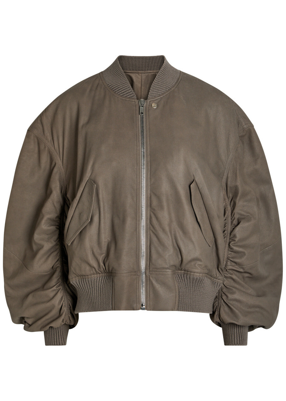 Rick Owens Secchia Flight Padded Leather Bomber Jacket Light Brown