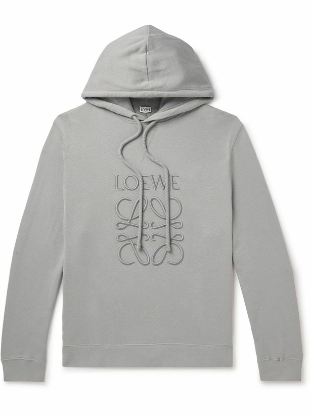 Photo: Loewe - Logo-Embroidered Cotton-Jersey Hoodie - Gray