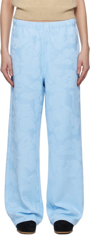 Photo: BAPE Blue Solid Camo Jacquard One Point Wide Lounge Pants