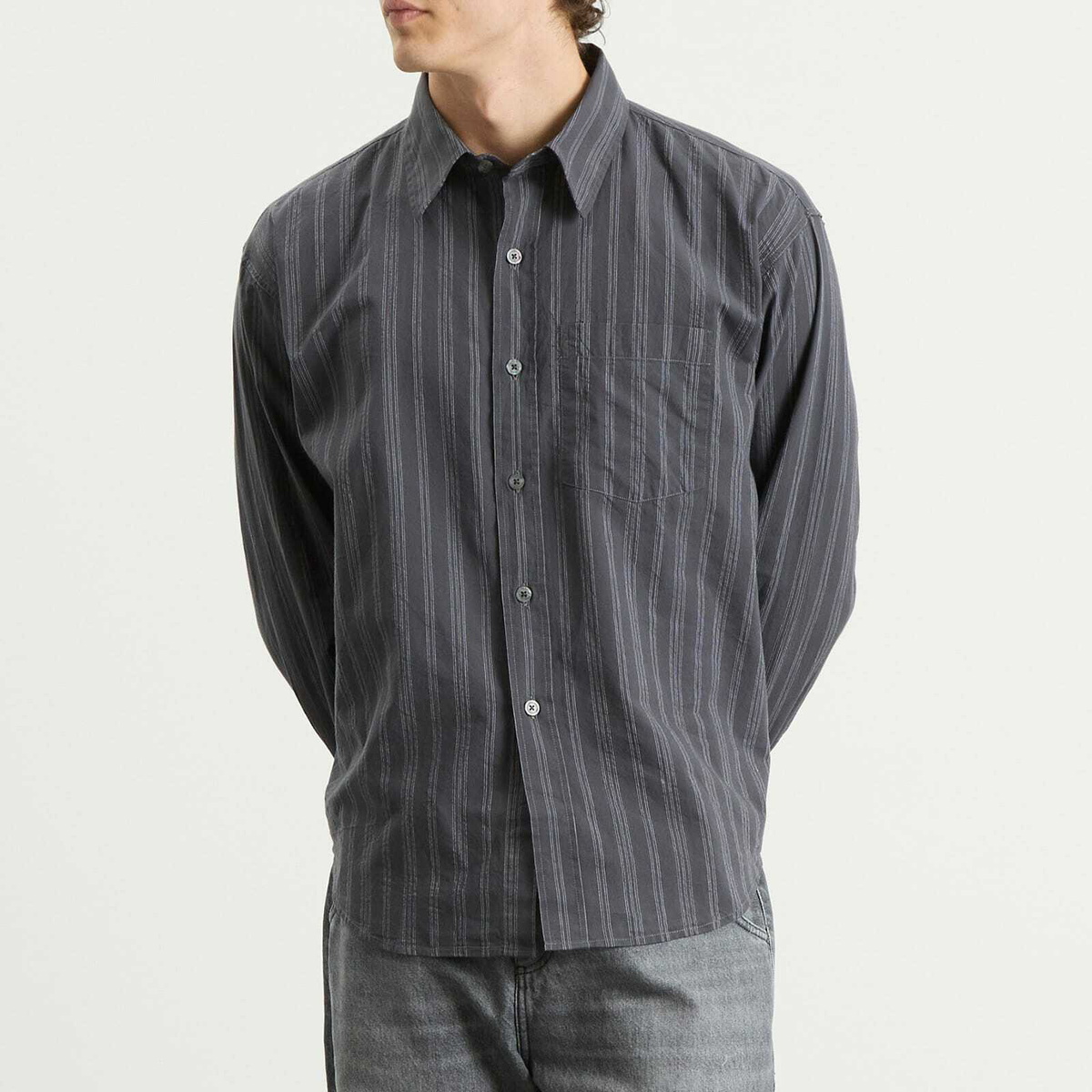 mfpen Men's Executive Shirt in Dark Grey Double Stripe mfpen