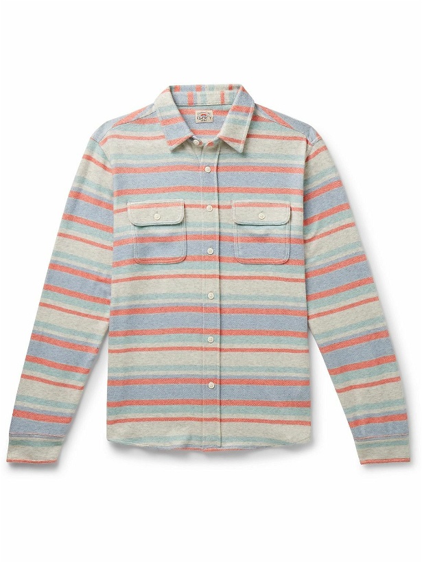 Photo: Faherty - Legend™ Striped Brushed Stretch Recycled-Knit Shirt - Blue