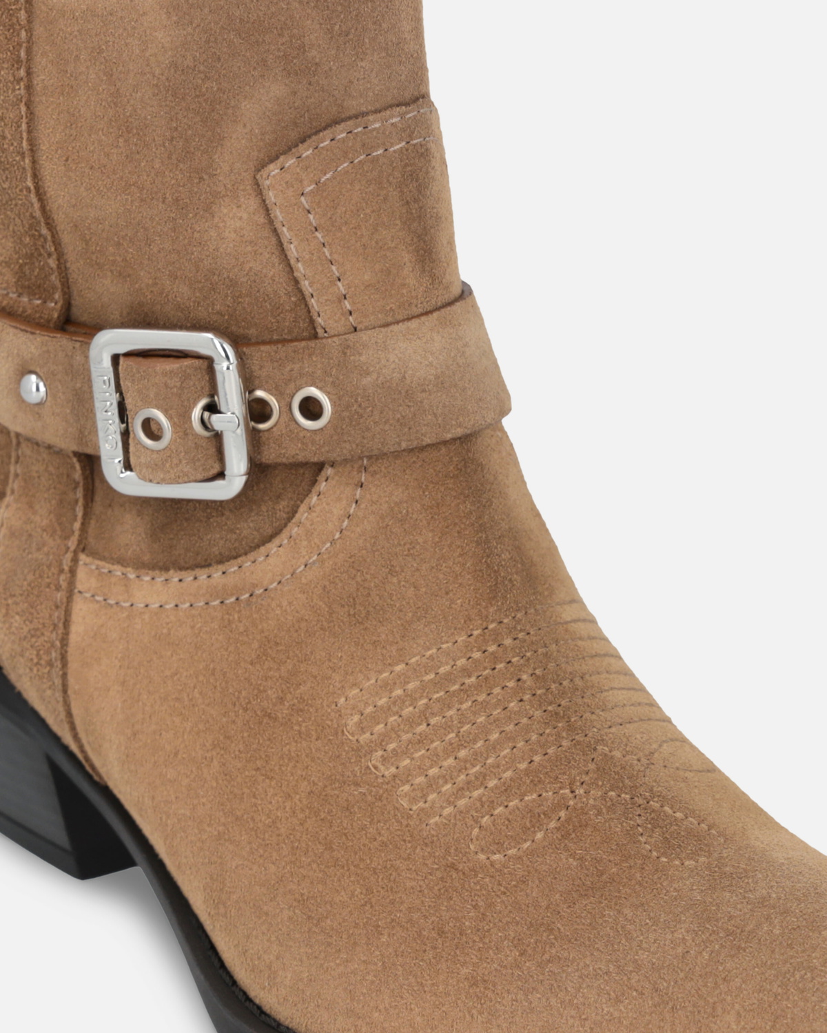 Pinko Texan Style Suede Ankle Boots With Heel Brown