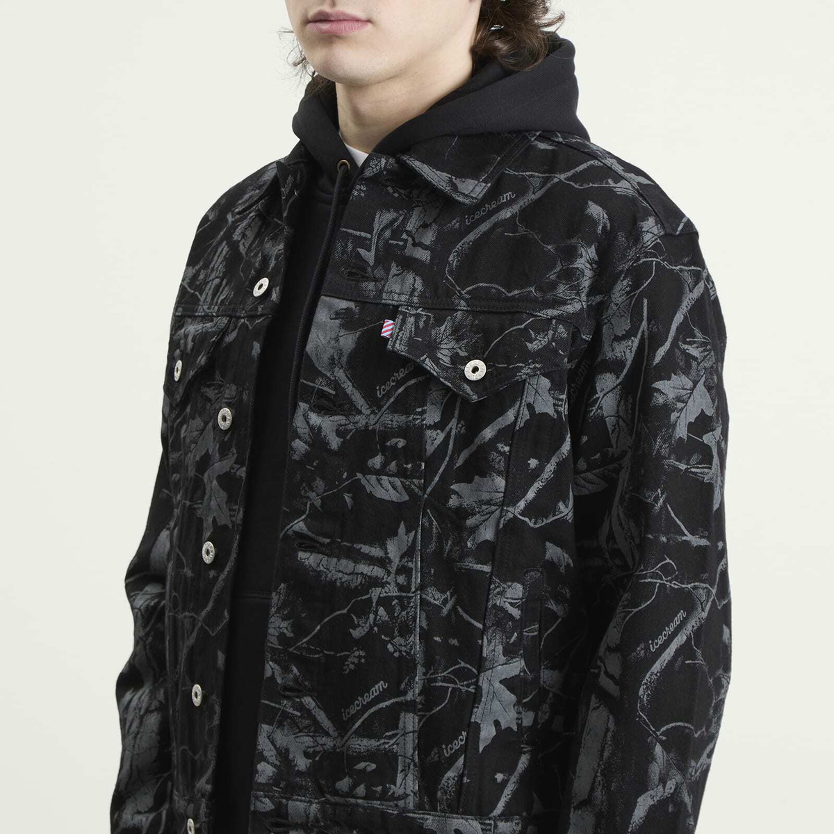 ICECREAM Men's Tree Camo Denim Trucker Jacket in Black