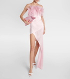 David Koma Feather-trimmed asymmetric dress